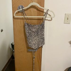 Romwe Cheetah Print Lace Up Back Cropped Top